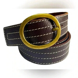 Live - in women’s brown Leather belt exposed‎ stitching